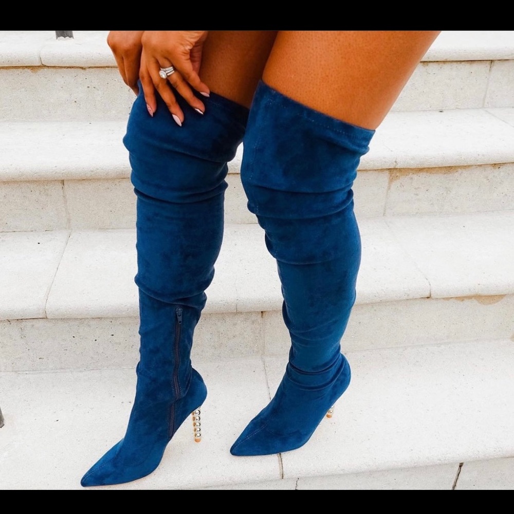 Gold studded Teal knee boots